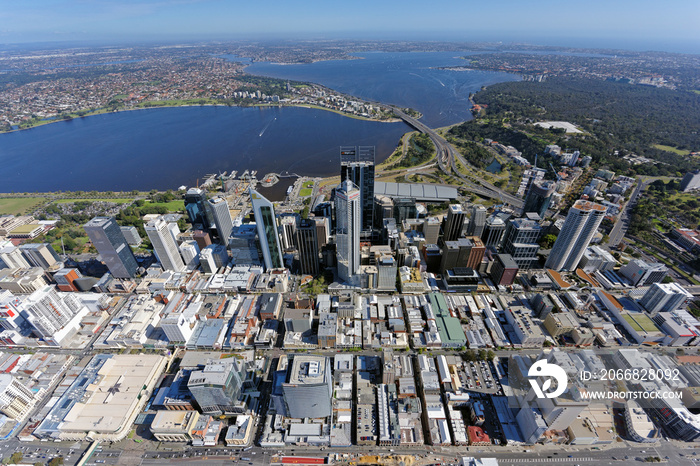 Aerial view over Perth CBD looking south