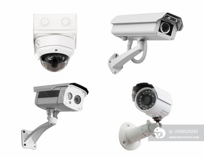 CCTV security cameras isolated white background. with clipping path