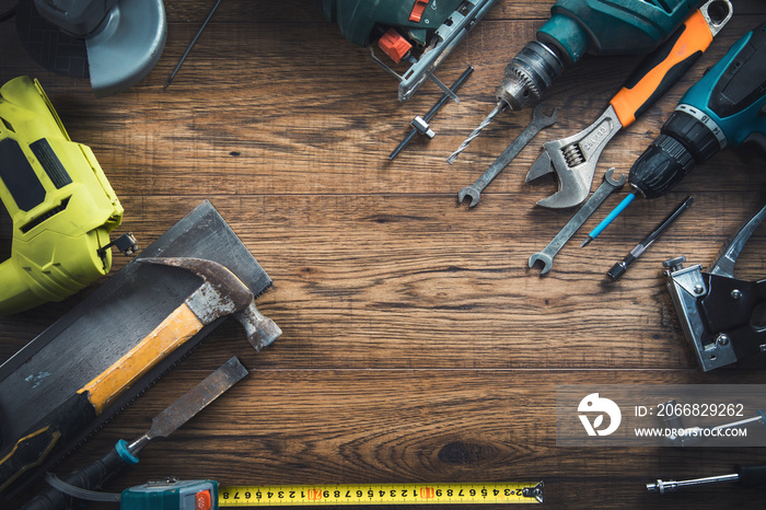 different working tools on the table