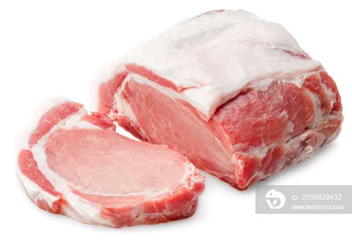 raw pork meat isolated on white background. with clipping path. full depth of field.