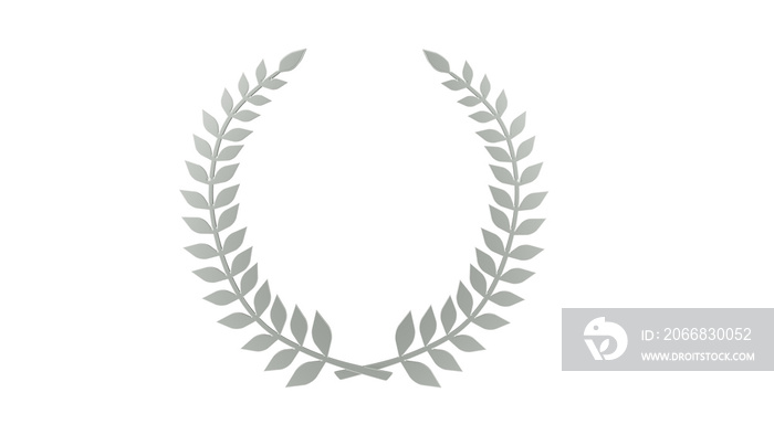 Silver award laurel wreath isolated on transparent background. Minimal concept. 3D render