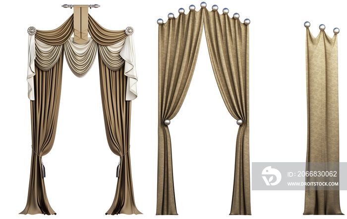 Several classic curtain styles on transparent background