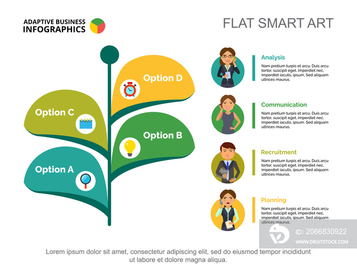 Four plant leaves process chart slide template. Business data. Option, employee, design. Creative concept for infographic, project. Can be used for topics like recruitment, management, teamwork.