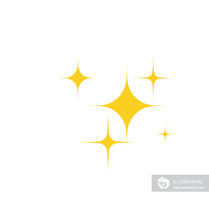 Sparkling stars. A shimmering yellow star and glittering  on white background.