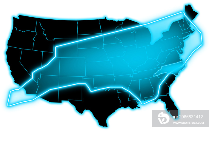 Map North carolina blue glow futuristic with United state America  transparent background