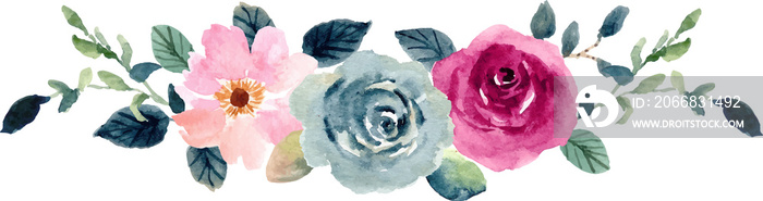 pink blue floral bouquet watercolor border