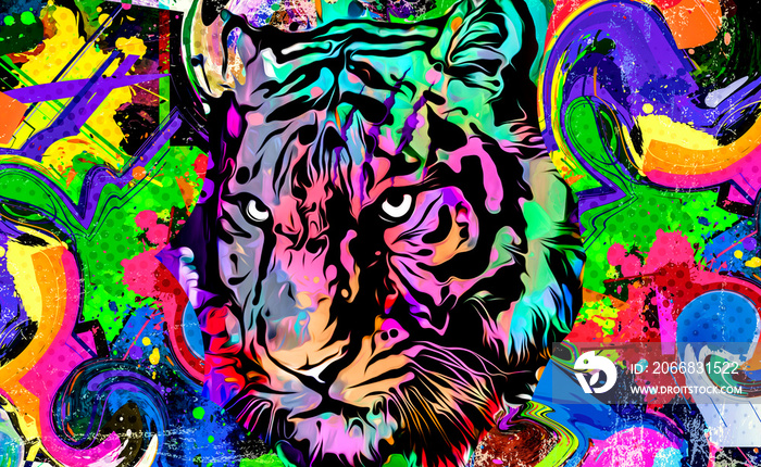 colorful background with tiger and splashes