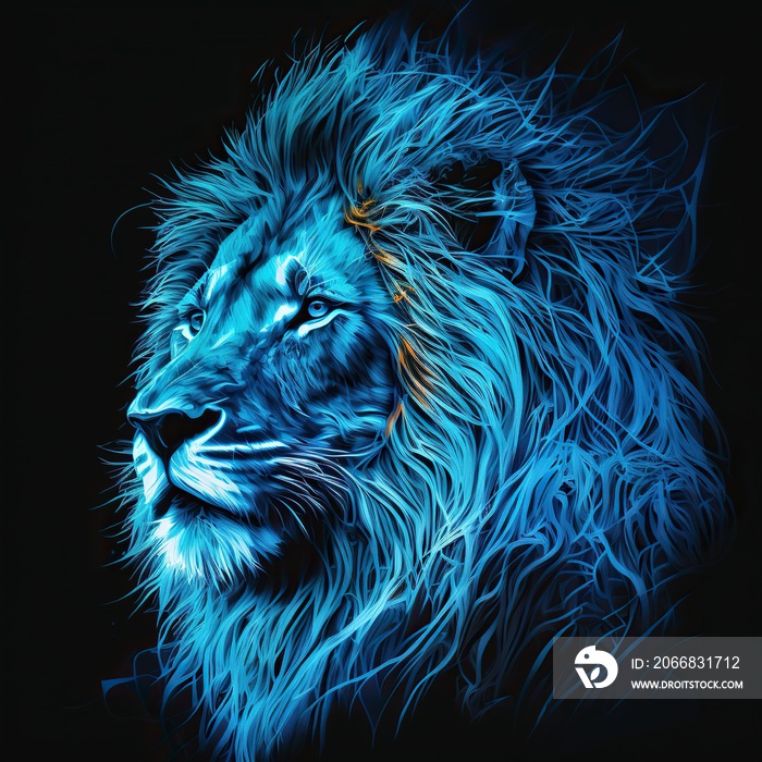 Blue Lion illustration neon