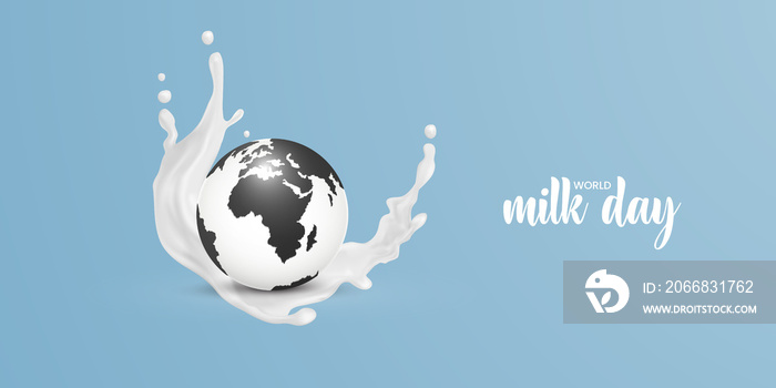 World Milk day, Creative Concept design for banner and poster. 3D illustration