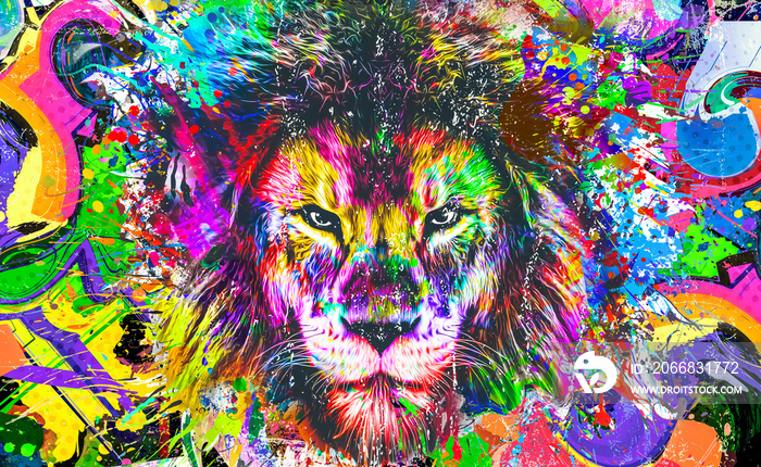 close up of a lot of colorful lion