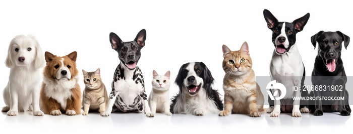 Explosive Pigmentation: Vibrant Group of Dogs and Cats on White Background