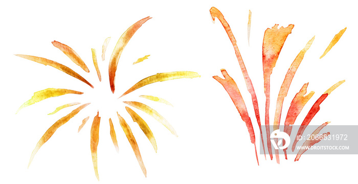 Fire sparks watercolor elements set. Template for decorating designs and illustrations.