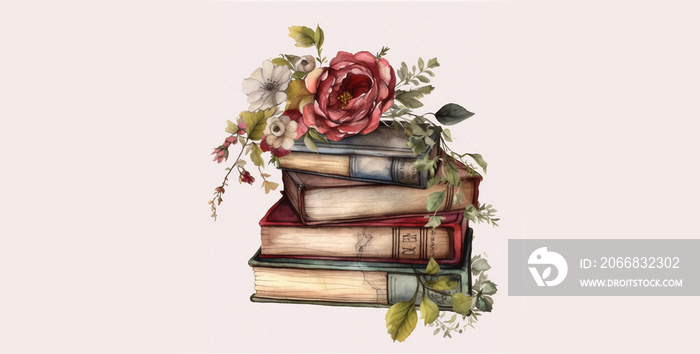 realistic vintage gothic floral books watercolor hd wallpaper