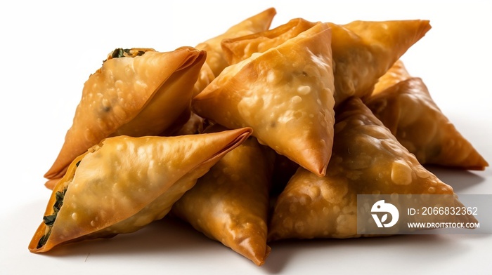 Samosas, Indian dessert on White Background