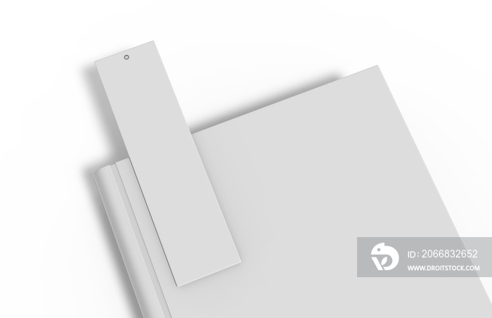 White blank book with bookmark mock up on isolated white background, 3d illustration