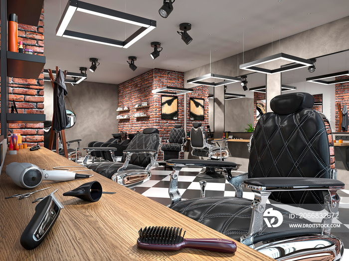 hair salon interior 3d illustration