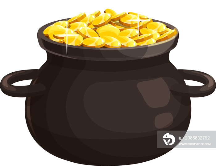 Pot with gold vector icon, leprechaun treasure