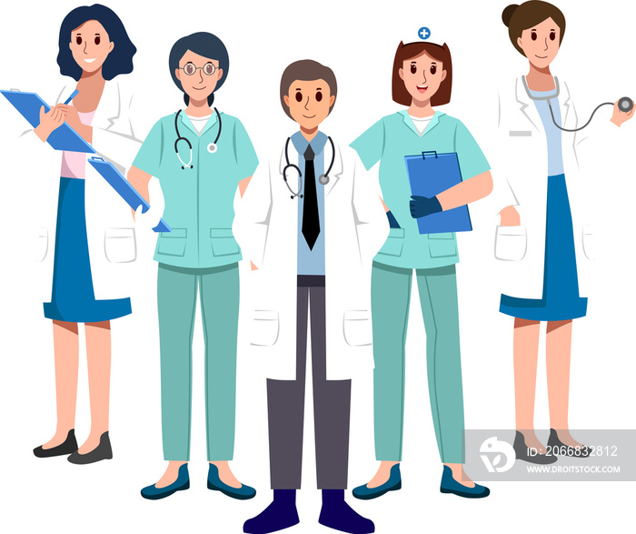 Medical Team . Doctors and nurse assistant . Cartoon characters .