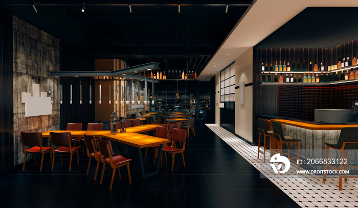 3d coffee pub loft style, interior render