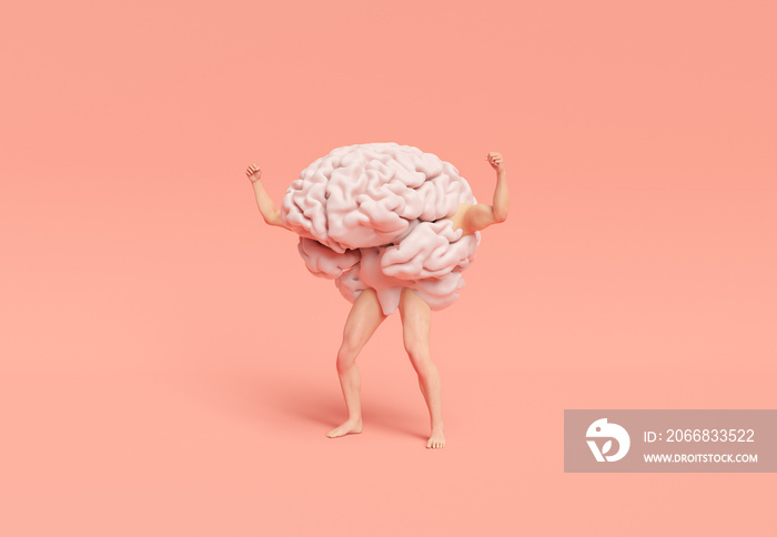 brain with muscular legs and arms. concept of a strong and trained mind. 3d rendering