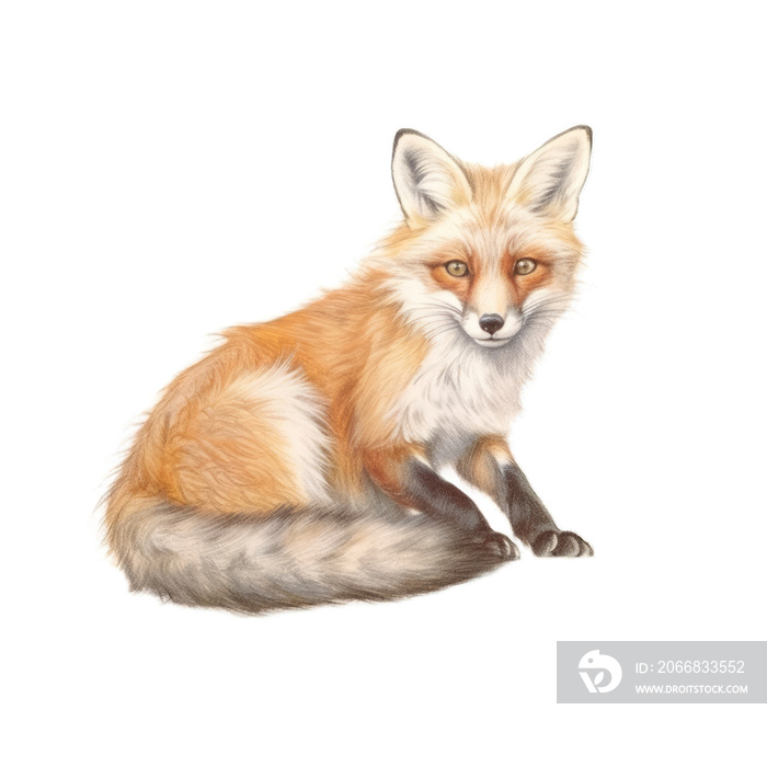 Coloured Pencil Sketch of Fox Animal on Paper, Pencil handsketched illustration of Fox