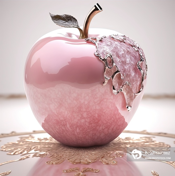 illustration of luxury jewel apple that made of  gold silver and gemstone, pink rose quartz apple