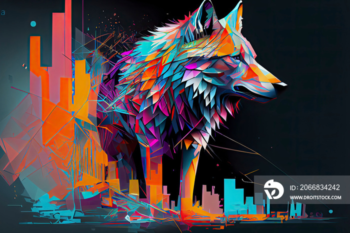 colorful Wolf face head on geometric pop art style