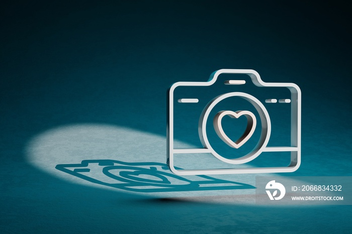 Beautiful abstract illustrations Digital Camera with heart symbol icon on a dark blue background. 3d rendering illustration. Wedding day.