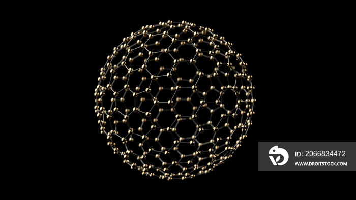 Scientific background with buckyball fullerene molecules