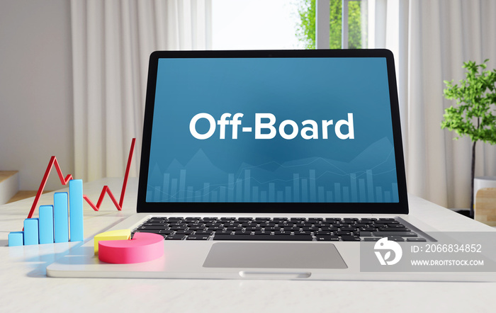 Off-Board – Statistics/Business. Laptop in the office with term on the display. Finance/Economics.