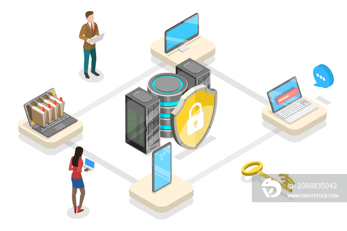 3D Isometric Flat  Conceptual Illustration of Cybersecurity Software