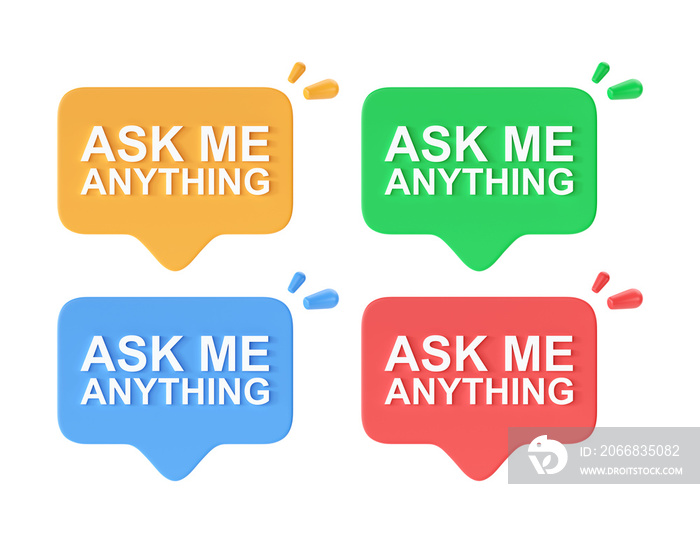 3d render baloon with text icon set - box for question, ask me message buble and speech sticker for social media