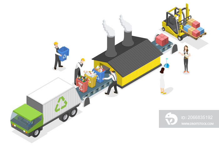 3D Isometric Flat  Conceptual Illustration of Recycling Factory