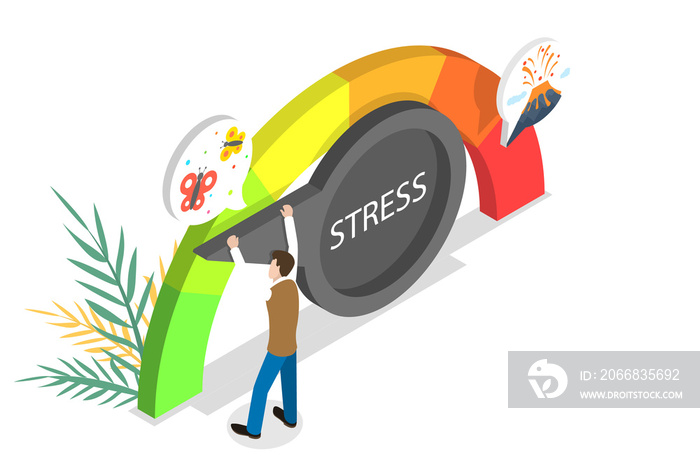 3D Isometric Flat  Conceptual Illustration of Stress Level Reducing.