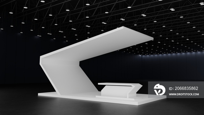 White mockup template design booth exhibition stand display for event trade fair show in exhibition hall, 3D rendering.