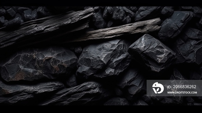 Black abstract background. Dark rock texture. Black stone background with copy space for design