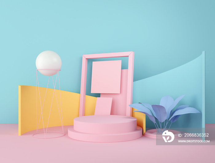 3d render abstract platform, minimal pastel podium display scene.