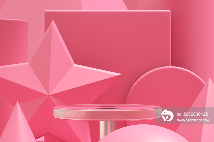 abstract mockup circular acrylic base in geometry pink scene backdrop for product or item presentation.