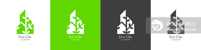 Set of eco city logos. Green city icons. The Green and Clean Movement