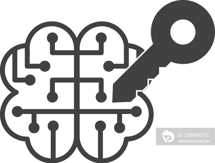 brain and key illustration in minimal style