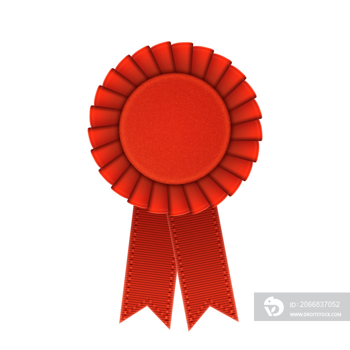 Red Realistic Textile Rosette with Ribbons.