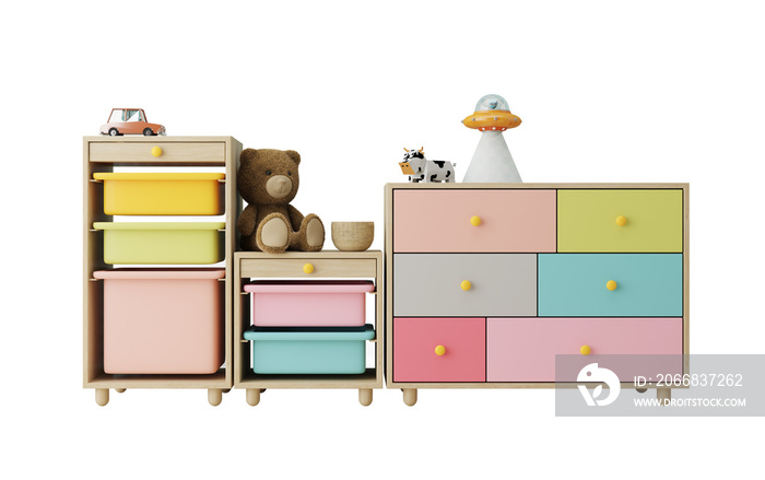 Drawer cabinet and toys for kid room