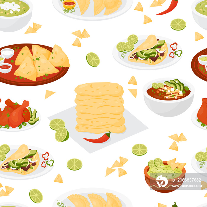 Seamless pattern with Mexican traditional food