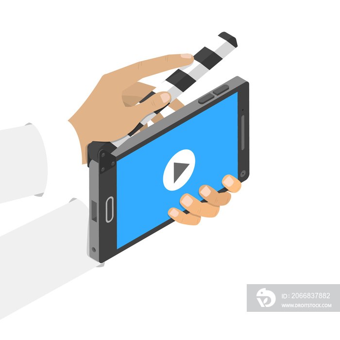 Mobile video creating flat isometric .