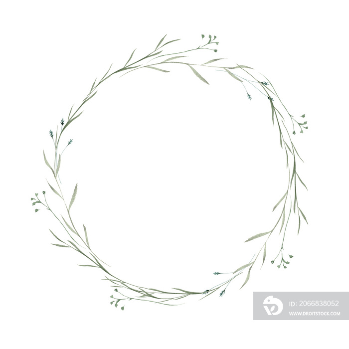 Watercolor wreath with wild herbs isolated on white. Decoration for your design.