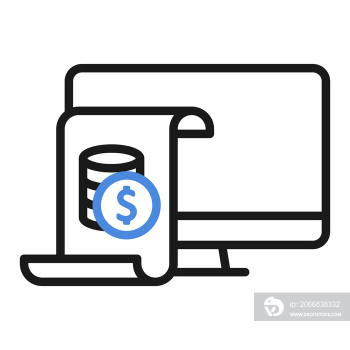 Electronic E-Invoice icon. Online invoice payment on computer illustration, Pay bill tax via laptop concept, digital receipt