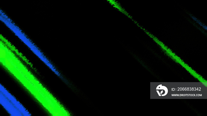 Black background with green and blue horizontal stripes. Motion. Bright stripes in 3d format that flicker and disappear in turn.