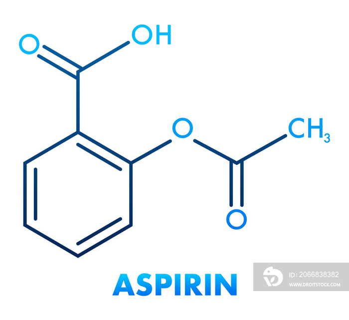 Acetylsalicylic, aspirin concept chemical formula icon label, text font vector illustration