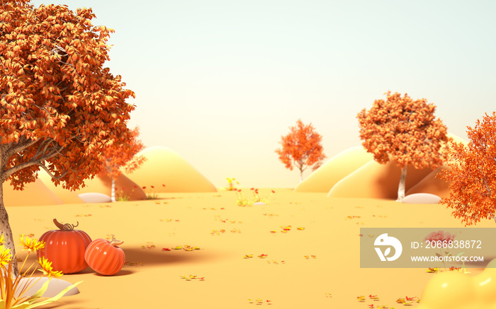 realistic cartoon look summer background. 3d rendering autumn leaves background