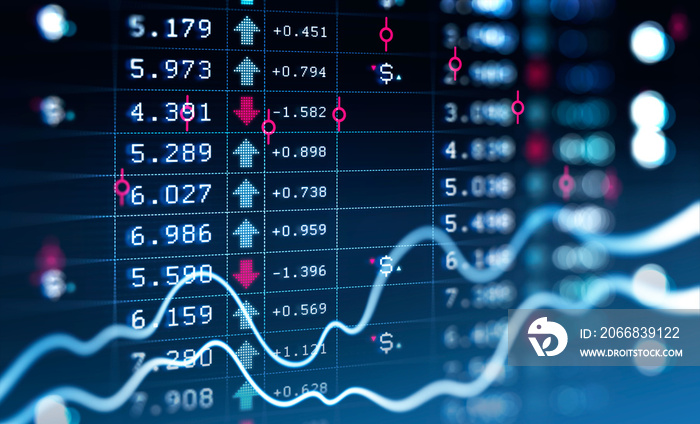 Financial rising graph and chart with lines and numbers